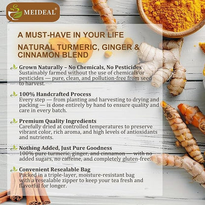 60 Bags Premium Turmeric Ginger Cinnamon Tea, 100% Natural Ingredients Blend, Pure Turmeric Ginger Herbal Tea for Wellness, No Additives, No Sugar, No Caffeine, Vegan (60 Bags)