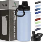 Load image into Gallery viewer, DOMICARE 16 oz Kids Water Bottle for School Stainless Steel Double Wall Vacuum Insulated Water Bottle with Straw lids &amp; Spout Lid, Leakproof BPA Free (Light Blue,1)