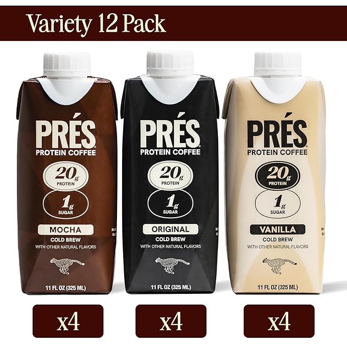 Protein Coffee - 20g Ready To Drink Protein With Real Cold Brew - Original, Vanilla, Mocha - 1g Sugar - 100 Calories - No Added Sugar - 99% Lactose Free - 11 FL OZ - 12pk Variety Pack