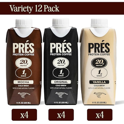 Protein Coffee - 20g Ready To Drink Protein With Real Cold Brew - Original, Vanilla, Mocha - 1g Sugar - 100 Calories - No Added Sugar - 99% Lactose Free - 11 FL OZ - 12pk Variety Pack