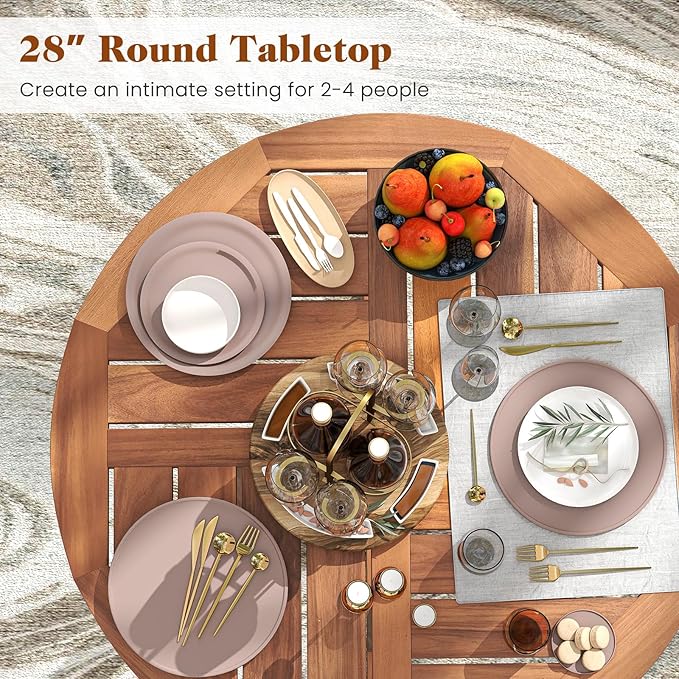 Tangkula Outdoor Acacia Wood Bar Table, 39" Patio Bar Height Round Table with Slatted Tabletop, High Top Bistro Dining Table, Pub Height Round Table for Garden, Deck, Porch and Yard