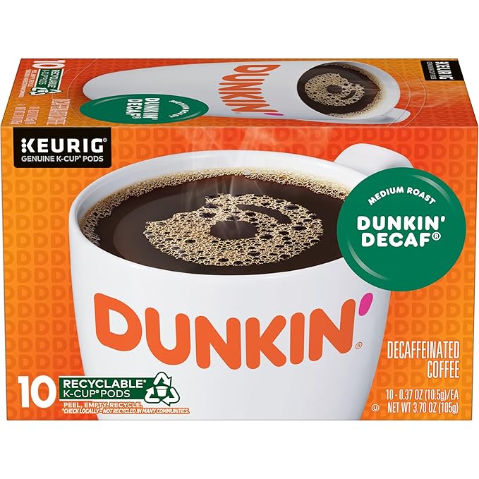 Dunkin' Decaf Medium Roast Coffee, 10 Keurig K-Cup Pods