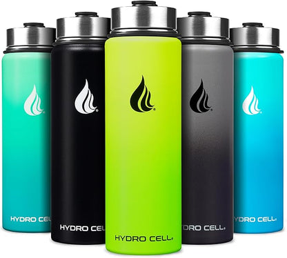 HYDRO CELL Stainless Steel Insulated Water Bottle with Straw - For Cold & Hot Drinks - Metal Vacuum Flask with Screw Cap and Modern Leakproof Sport Thermos for Adults (Neon 24oz)