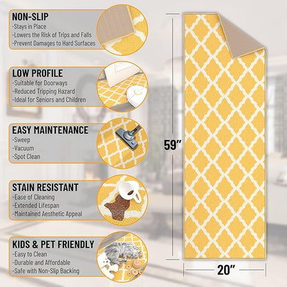 Ottomanson Hallway Runner Rug 20" x 59" Non Slip Trellis Area Rugs Easy to Clean Laundry Rug Runner Durable & Pet Friendly Floor Carpet Runners for Hallways Entryway Living Room Kitchen, Yellow