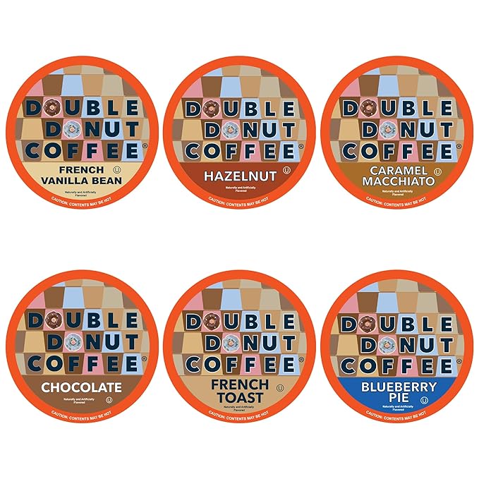Double Donut Coffee Variety Pack - Recyclable Single Serve Flavored Coffee Pods, 24 Count for Keurig K-Cup Coffee Makers