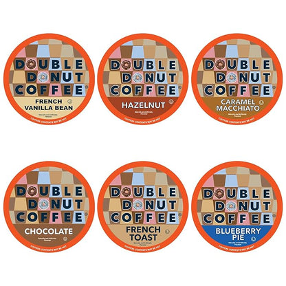 Double Donut Coffee Variety Pack - Recyclable Single Serve Flavored Coffee Pods, 24 Count for Keurig K-Cup Coffee Makers