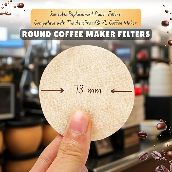 200x Coffee Filter Compatible with Aeropress XL - Reusable, Unbleached, Paper Coffee Filters, Natural Replacement for Espresso & Coffee Maker (Round)