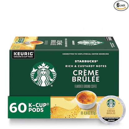 Starbucks K-Cup Coffee Pods, Crème Brûlée Flavored Coffee, Naturally Flavored, 100% Arabica, 6 boxes (60 pods total)
