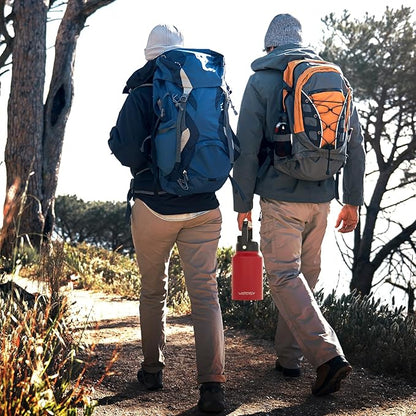 Half Gallon Water Bottle Insulated(Cold for 48 Hrs),BPA Free&Leak Proof,64oz Stainless Steel Water Jug/Flask,Big thermo,Large Water Bottle with Handle for Gym,Hiking,Camping,Red