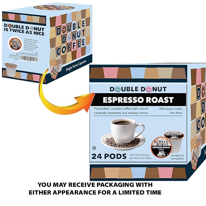 Double Donut Coffee Espresso Roast Blend in Recyclable Single Serve Espresso Pods for the Keurig K Cup Machine, 24 Count (Pack of 3)