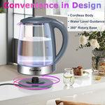 Load image into Gallery viewer, TOPWIT Electric Kettle, Colorful Glass Tea Kettle, 2.0L Hot Water Kettle Electric, BPA-Free Stainless Steel Lid &amp; Bottom, Electric Kettles for Boiling Water, Auto Shut-Off &amp; Boil Dry Protection, Grey