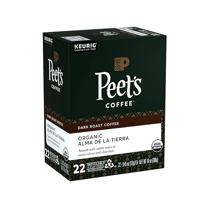 Peet’s Coffee Organic Alma De La Tierra K-Cup Coffee Pods for Keurig Brewers, Dark Roast, 22 Pods