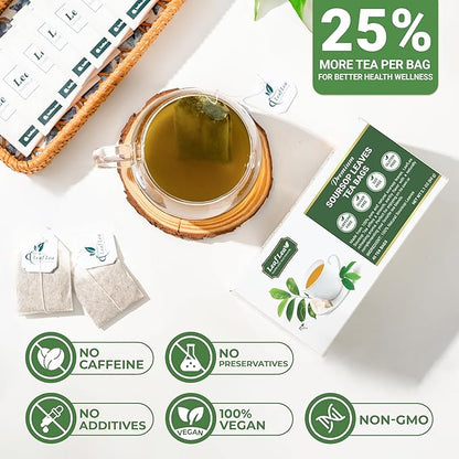 LeafLea 120 Soursop Tea Bags, from 100% Natural Pure Soursop Graviola Leaves, Improve Digestion, Support Healthy Skin & Sleep, Herbal Tea Caffeine-free, Hojas De Guanabana Tea, Non-GMO, Pack of 3