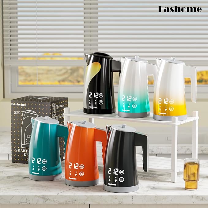 Electric Kettle Temperature Control, 5 Temp Presets, 2H Keep Warm, Double Wall Stainless Steel, 1.25L Cool-Touch Design with Auto Shut-Off, Cordless Water Boiler Heater, 360° Rotating Base, (Black)