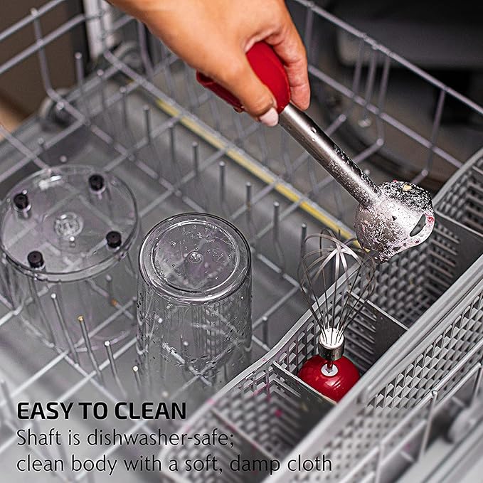 OVENTE Immersion Hand Blender, 300W Electric Handheld Portable Stick Mixer Set with 2 Mixing Speed, Stainless Steel Blades, Egg Whisk Attachment, Mixing Beaker and BPA-Free Food Chopper, Red HS565R