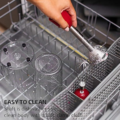 OVENTE Immersion Hand Blender, 300W Electric Handheld Portable Stick Mixer Set with 2 Mixing Speed, Stainless Steel Blades, Egg Whisk Attachment, Mixing Beaker and BPA-Free Food Chopper, Red HS565R