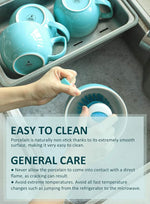 Load image into Gallery viewer, Teocera 24 oz Soup Bowls with Handles, Porcelain Large Coffee Mug Set, Jumbo Mugs, Soup Bowls Mugs set of 4 for Coffee, Oatmeal, Stew - Striped Design, Turquoise