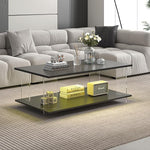 Load image into Gallery viewer, 43" Acrylic Coffee Table with Black Wood Top, Minimalist Stylish Modern Rectangular Center Tables for Living Room, Led Living Room Table with Storage Shelf &amp; Acrylic Frame for Small Space