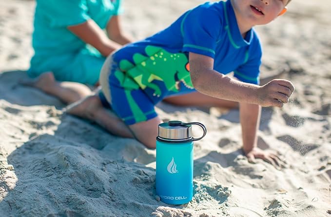 HYDRO CELL Stainless Steel Insulated Water Bottle with Straw - For Cold & Hot Drinks - Metal Vacuum Flask with Screw Cap and Modern Leakproof Sport Thermos for Adults (Teal/Blue 14oz)
