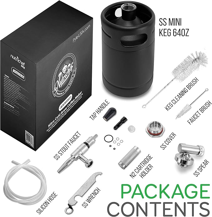 NutriChef Nitro Cold Brew Coffee Maker - 64Oz Stainless Steel Home Brew Coffee Keg w/Adjustable Pressure Regulator, Nitrogen Coffee Growler Machine Dispenser System, Stout Creamer Faucet NCNTROCB20