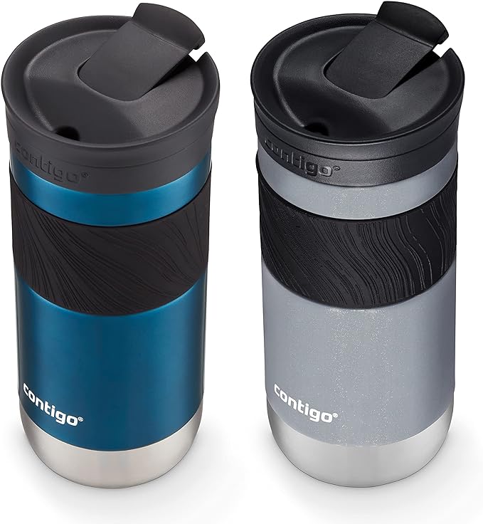 Contigo SNAPSEAL Insulated Stainless Steel Travel Mug with Grip 16oz. Blueberry Transparent Satin & Gold Morel
