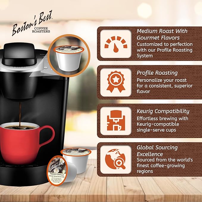 Boston’s Best - French Vanilla Medium Roast Gourmet Coffee, Delicious Flavored Compatible with Keurig Coffee Maker, 1 Count (144 Single Serve Cups)