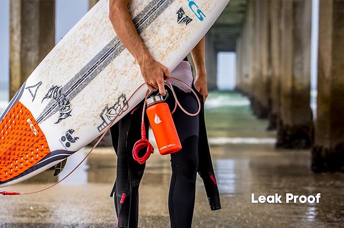 HYDRO CELL Stainless Steel Insulated Water Bottle with Straw - For Cold & Hot Drinks - Metal Vacuum Flask with Screw Cap and Modern Leakproof Sport Thermos for Adults (Mandarin 32oz)