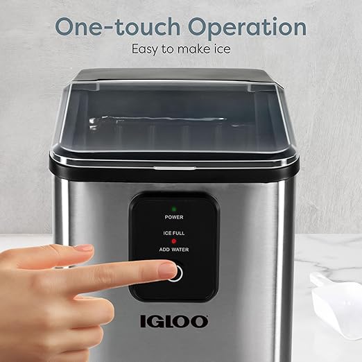 Igloo Self-Cleaning Countertop Ice Maker - Compact and Portable - Creates 26 lbs. Per Day, 8 Pieces Ready Every 7-8 Minutes - Includes Ice Scoop and Basket - Stainless Steel