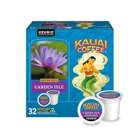 Kauai Coffee K-Cup Pods for Keurig Brewers – Arabica Coffee, 10% Hawaiian – Medium Roast, Bright Aroma With Light Floral Notes – Garden Isle, 1 Pack of 32 Single Serve K-Cups