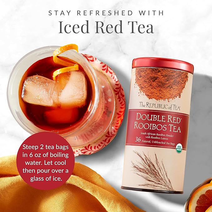 The Republic of Tea – Organic Double Red Rooibos, Naturally Caffeine-Free Rooibos Powder and Leaves, Steeps 250 Cups