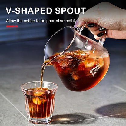 Bincoo Glass Coffee Server 400ml,Heat-Resistant Borosilicate Glass Coffee Carafe with Drip-Free Spout Clear Pitcher for Hot & Cold Beverages,Easy to Clean,Dishwasher Safe(Transparent)