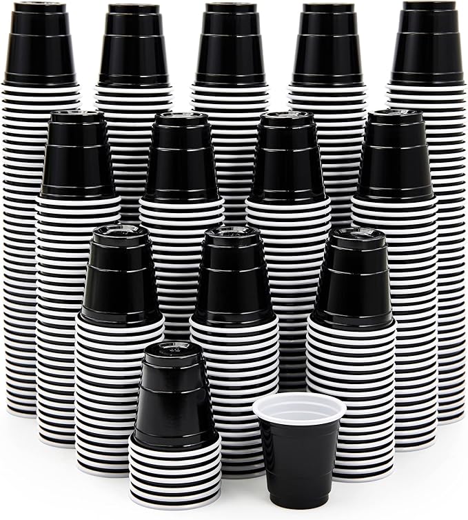 Lilymicky 600 PACK 2 oz Plastic Shot Glasses, Mini Black Disposable Shot Cups for Parties, Carnivals, and Any Events