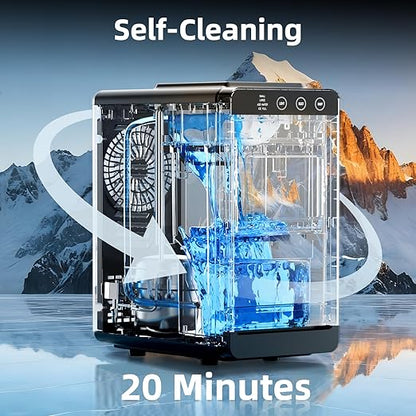 Antarctic Star Ice Maker, 26lbs in 24Hrs, 8 Cubes in 6 Mins, 0.8L Tank & 1.1lb Storage, Auto Clean with Basket & Scoop, Portable for Home/Kitchen/Camping/RV