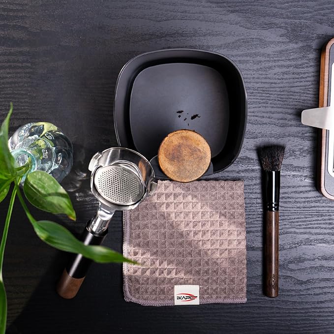 IKAPE Espresso Kit 3 IN 1, Espresso Knock Box, Cleaning Towel & Brush for Barista-Grade Maintenance - Black Espresso Machine Coffee Puck Disposal Box
