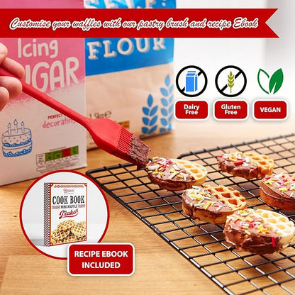 Mini Waffle Maker for Kids, Small Non-Stick Waffle Iron, Makes 8 x 2" Thin Waffles, Easy to Use, Waflera Electrica, Recipes Included