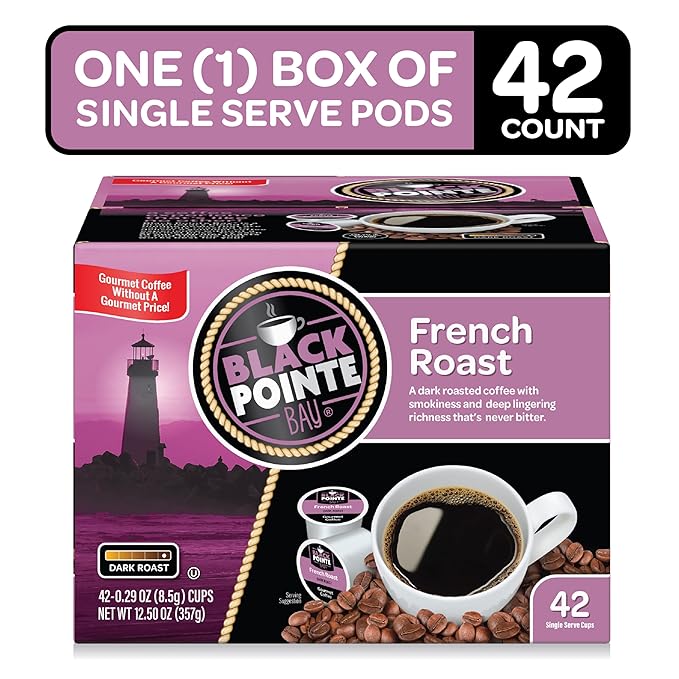 Black Pointe Bay Coffee French Roast, Dark Roast, 42 Count, Single Serve Coffee Pods for Keurig K-Cup Brewers