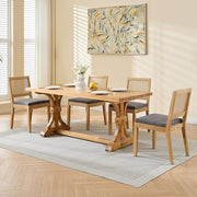 French Country Dining Chairs Set of 8, Grey Modern Kitchen & Dining Room Chairs, Rattan Dining Chair with Linen Upholstered Cushion, Low Cane Back, Wood Legs, Sillas de Comedor (Gray, 8 Pcs)