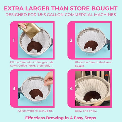 Katy’s Extra Large Coffee Filters | 1.5 to 3 Gallon Premium Commercial Coffee & Tea Filters for Restaurants, Cafés & More | 12.5” x 4.5” Inch Size | No Overflow, No Tearing | 250-Count Bulk Pack