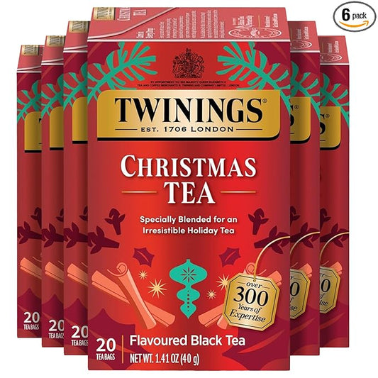 Twinings Christmas Black Tea Individually Wrapped Bags, 20 Count (Pack of 6), Aromatic Cinnamon & Clove, Caffeinated, Enjoy Hot or Iced, 120 Teabags