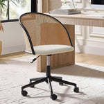 Load image into Gallery viewer, HULALA HOME Rattan Home Office Desk Chair with Curved Backrest, Caster Wheels, Height Adjustable, Accent Task Computer Chair for Home Work, Conference, Dining Room, Linen