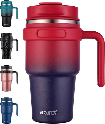 ALOUFEA 20 oz Insulated Coffee Mug Tumbler with Handle, Stainless Steel Travel Mug Tumbler with Lid and Straw,Double Wall Vacuum Leak Proof Ice Coffee Thermal Cup, Dark Rainbow