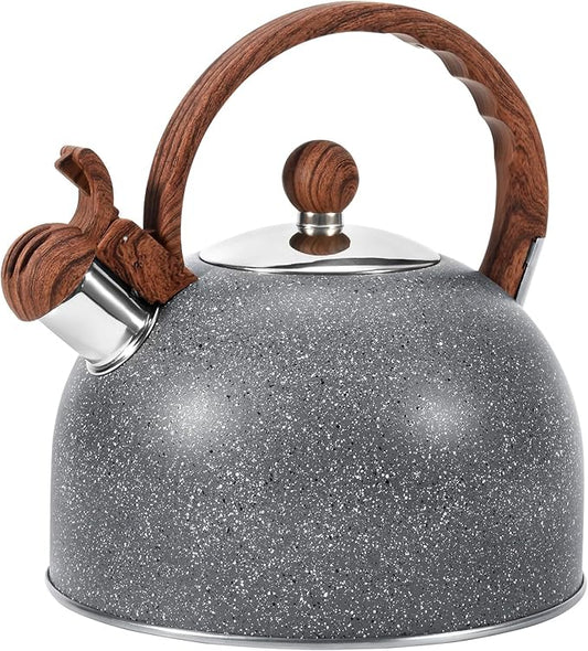 GGC 2.7QT/3L Whistling Tea Kettles for Stove Top, Stainless Steel Tea Kettle with for Boiling Water Milik or Coffee, Starry Gray Tea Pots with Wooden Anti Heat Handle