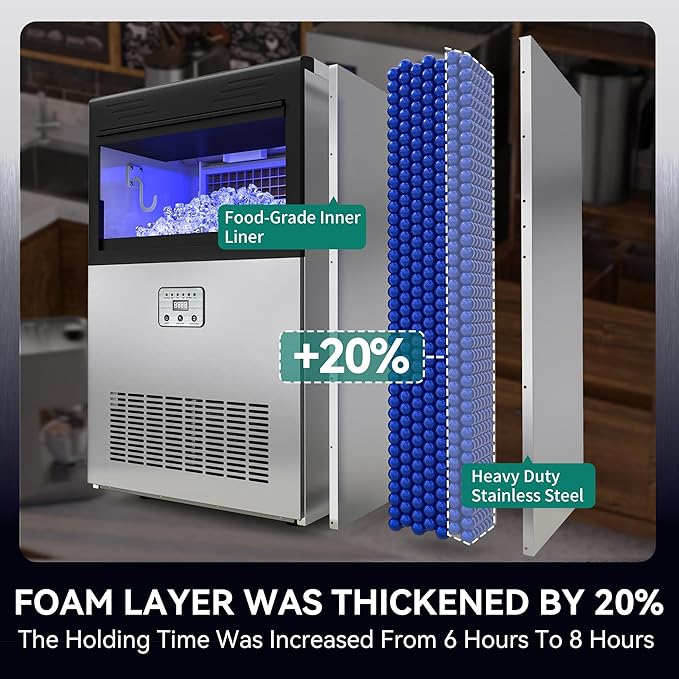 YITAHOME 2 Way Water Inlet Commercial Ice Maker Machine 150LBS/24H, 33LBS Storage Bin, Tap Water & Top Loading 3-5 Gallon Freestanding Ice Maker with Stainless Steel Ice Scoop Ice Bucket