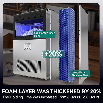 YITAHOME 2 Way Water Inlet Commercial Ice Maker Machine 150LBS/24H, 33LBS Storage Bin, Tap Water & Top Loading 3-5 Gallon Freestanding Ice Maker with Stainless Steel Ice Scoop Ice Bucket