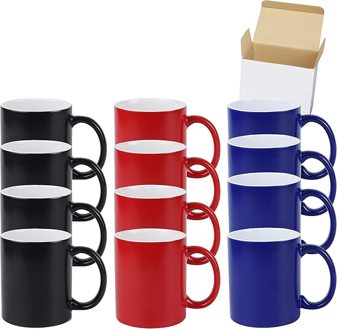 11oz Color Changeable Sublimation Mug 3 Assorted Colors Black, Blue and Red, Packed in White Box, Case of 24