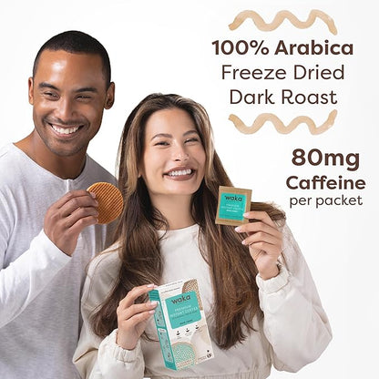 Waka Premium Instant Coffee Sachets — 100% Arabica Freeze Dried Beans — For Hot or Iced Coffee (8 Count, Dark Roast)