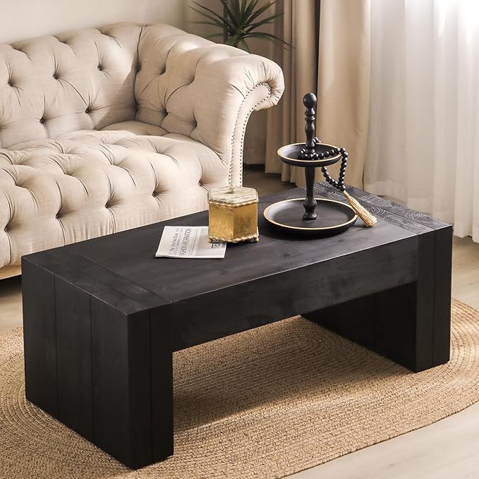 Wood Coffee Table Farmhouse Wooden Coffee Tables for Living Room, Rectangle Tea Table, Rustic Coffee Table