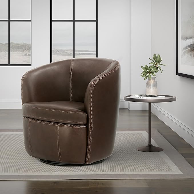 Parker Living Barolo - Vintage Brown 100% Italian Leather Swivel Club Chair