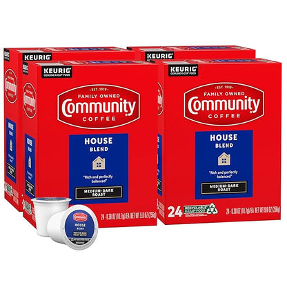 Community Coffee House Blend 96 Count Coffee Pods, Medium Dark Roast, Compatible with Keurig 2.0 K-Cup Brewers, 24 Count (Pack of 4)