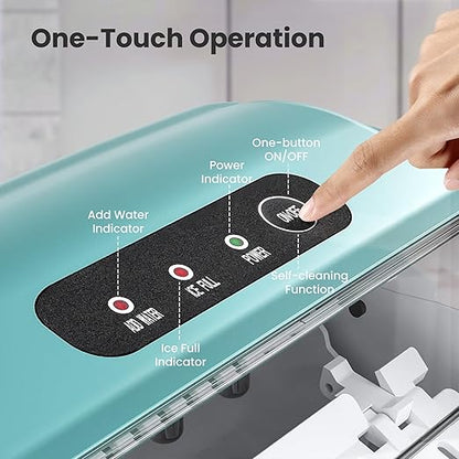 Portable Ice Maker Machine with Handle, 26lbs/24Hrs, 6Mins/9 Ice Cubes, Self-Cleaning with Basket/Scoop, Countertop Ice Makers for Home/Kitchen/Office(Green)